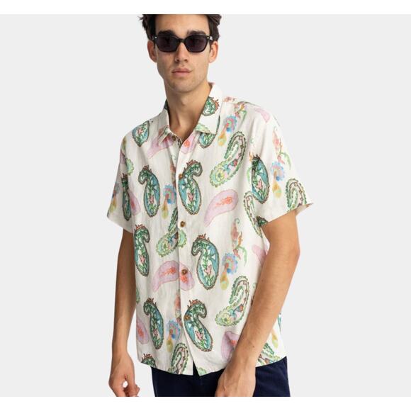 Rhythm Brookly Paisley Natural SS Shirt Size M NWT Linen/Rayon Blend - Picture 8 of 8